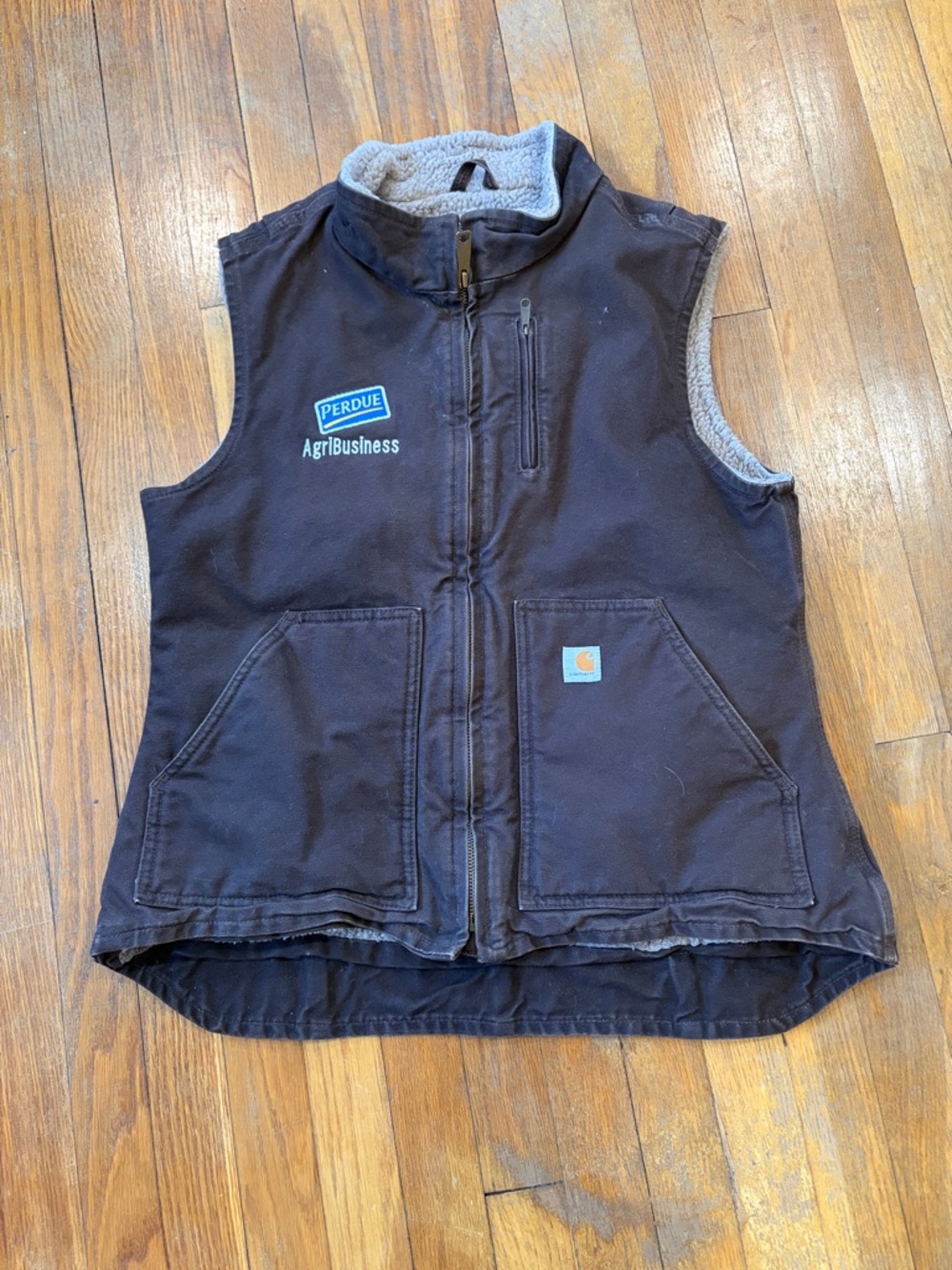 Carhartt Brown Work Vest with Perdue AgriBusiness Logo